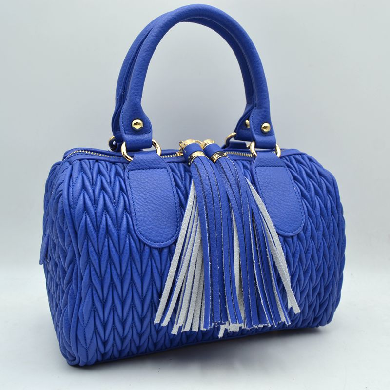 Quilted Chevron Satchel Handbag | Textured Top-Handle Crossbody Purse - Royal Blue - Crossbody Bags