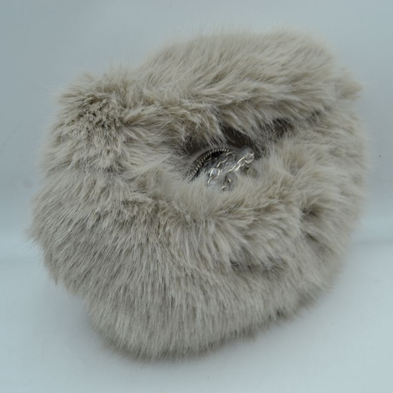 Fluffy Plush Handbag with Integrated Top Handle and Chain Strap - Handbags