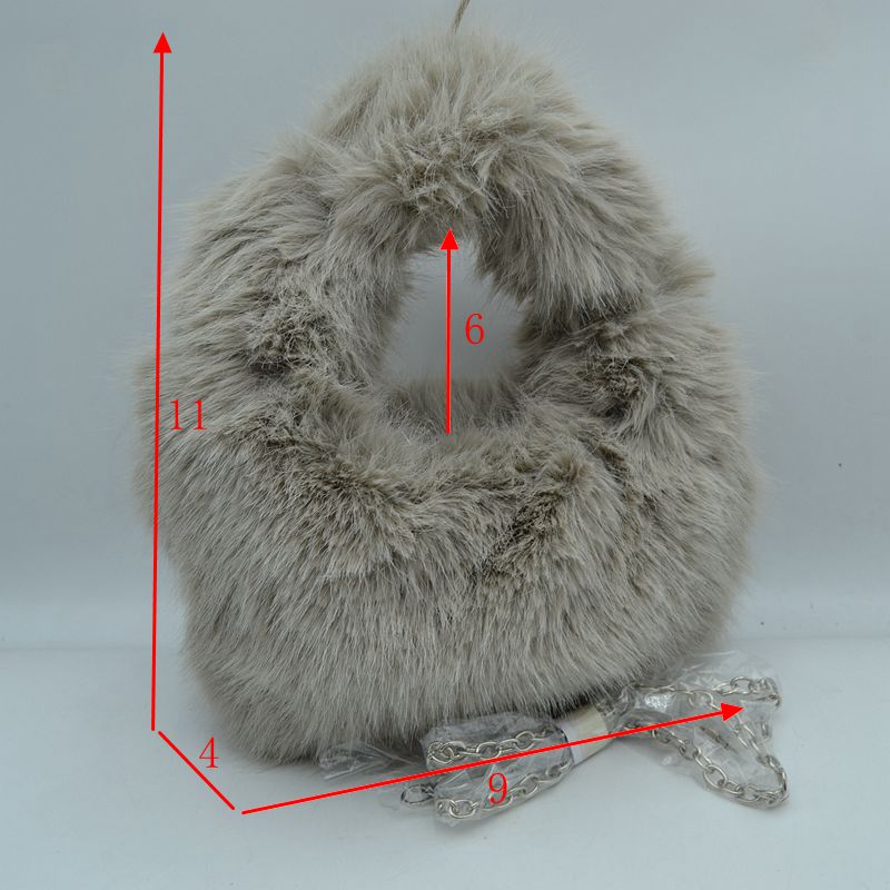 Fluffy Plush Handbag with Integrated Top Handle and Chain Strap - Handbags