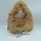Fluffy Plush Handbag with Integrated Top Handle and Chain Strap - Taupe - Handbags
