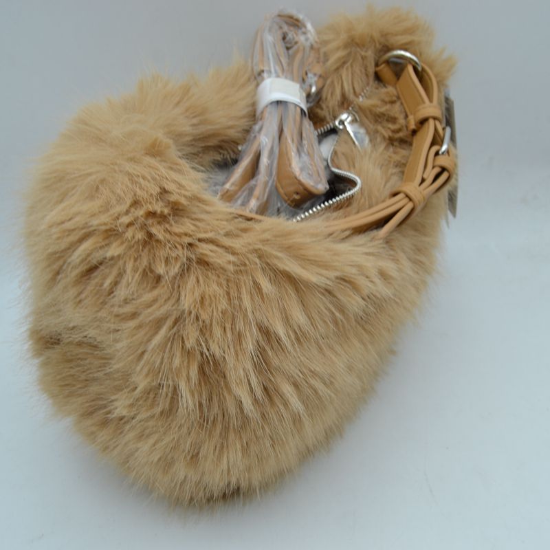 Plush Faux Fur Hobo Handbag with Adjustable Top Handle and Strap - Handbags