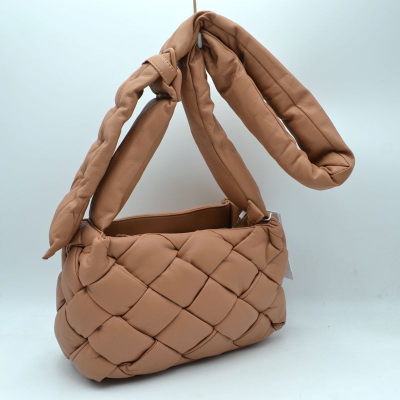 Woven Puffy Shoulder Bag with Knotted Padded Strap - Toast Almond - Shoulder Bag
