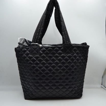 Quilted Tote Bag with Padded Dual Handles - Black - Tote Bag
