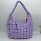 Quilted Puffer Hobo Shoulder Bag with Side Slip Pockets - Lavender - Shoulder Bag