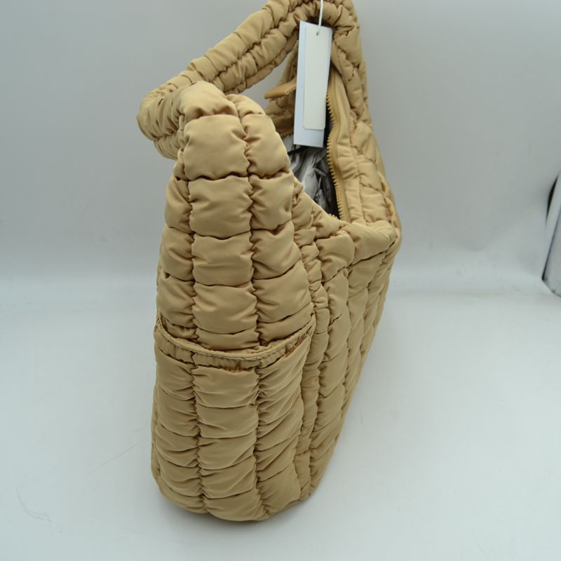 Quilted Puffer Hobo Shoulder Bag with Side Slip Pockets - Shoulder Bag