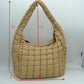 Quilted Puffer Hobo Shoulder Bag with Side Slip Pockets - Shoulder Bag