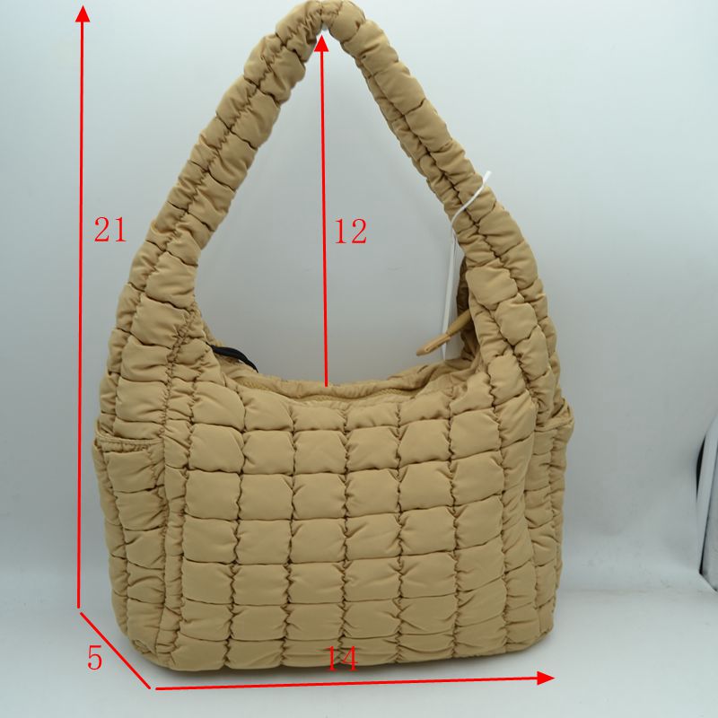 Quilted Puffer Hobo Shoulder Bag with Side Slip Pockets - Shoulder Bag