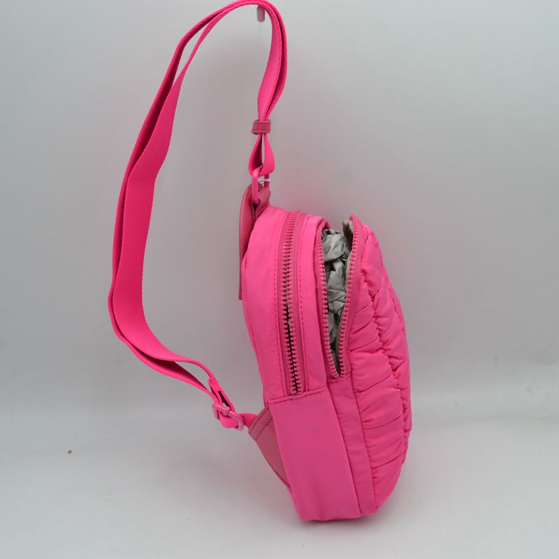 Ergonomic Puffer Sling Bag Multi-Zip Crossbody Backpack with Ruched Quilted Detail - Backpacks