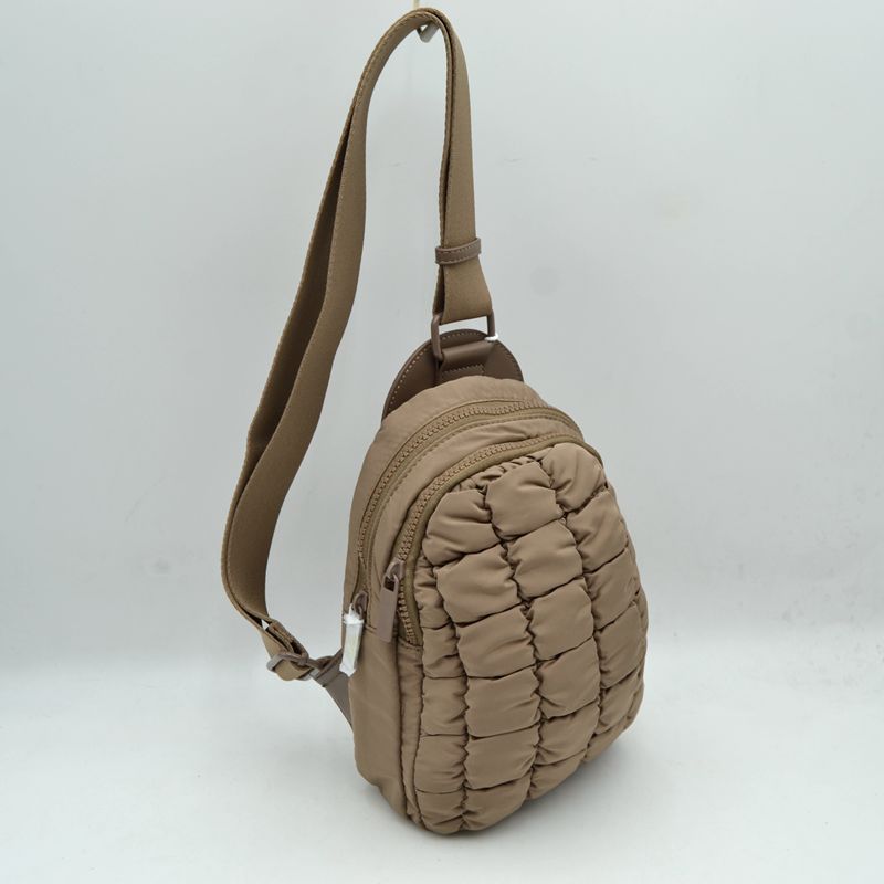 Ergonomic Puffer Sling Bag Multi-Zip Crossbody Backpack with Ruched Quilted Detail - Backpacks