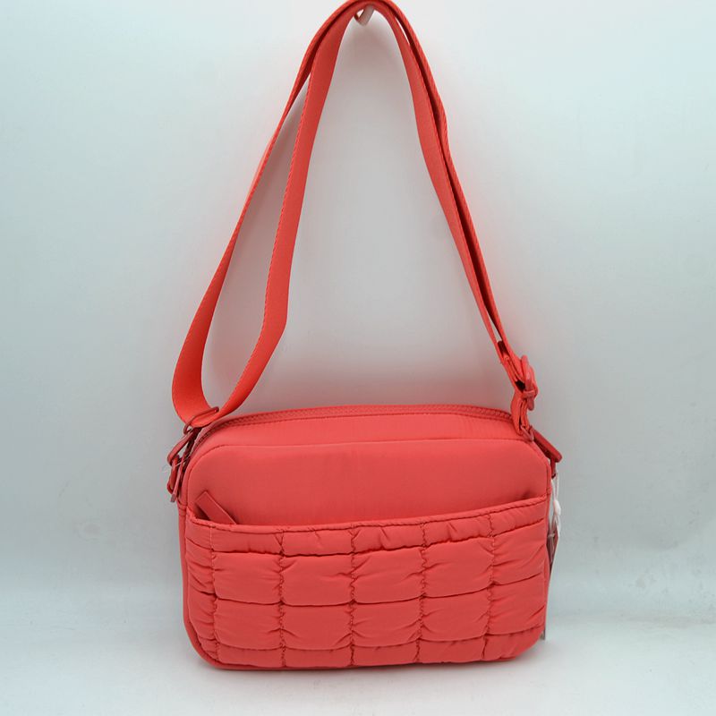 Quilted Front Pocket Crossbody Bag with Adjustable Strap - Coral - Cross Body Bag