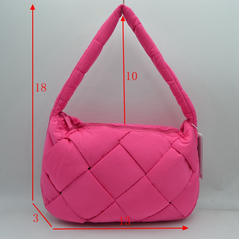 Padded Woven Shoulder Bag with Integrated Wide Strap - Shoulder Bag