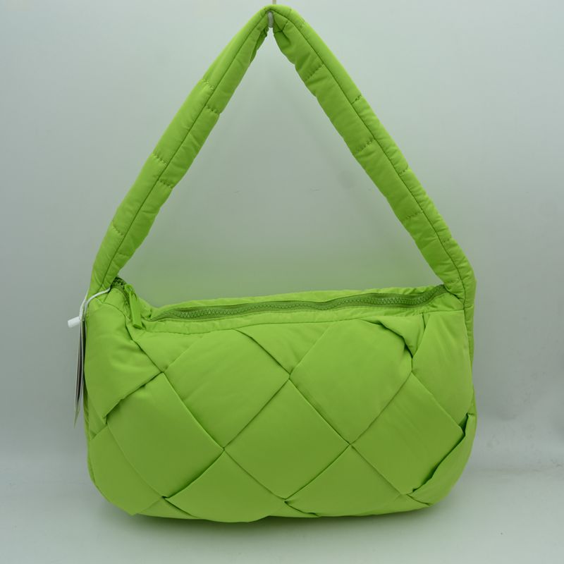 Padded Woven Shoulder Bag with Integrated Wide Strap - Lime - Shoulder Bag