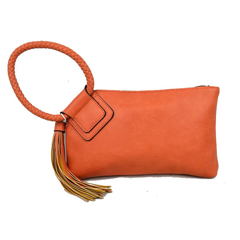 Braided Wristlet Clutch with Tassel Accent - Clutch Bags