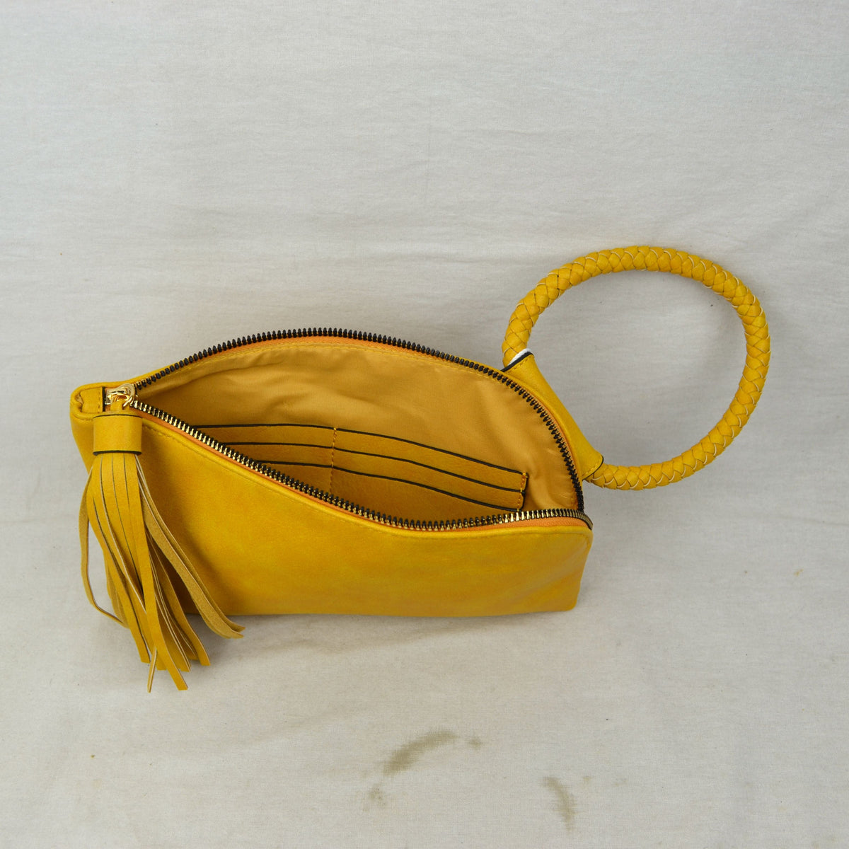 Braided Handle Wristlet Clutch with Fringe Tassel - Blue - Clutch Bags