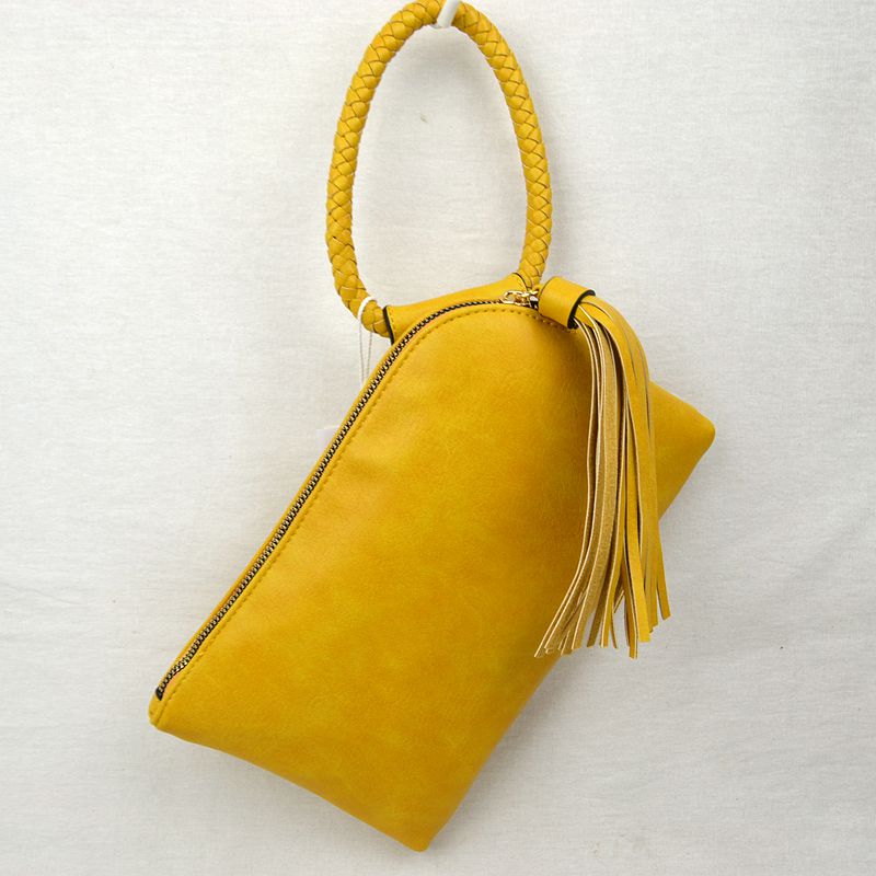 Braided Wristlet Clutch with Tassel Accent - Clutch Bags