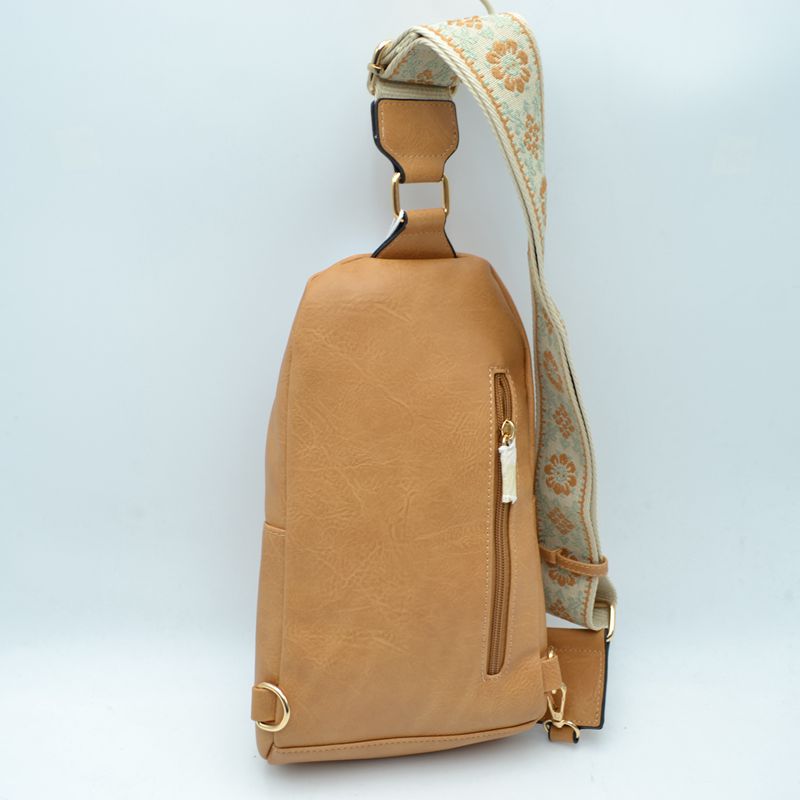 Floral Pattern Strap Sling Bag with Zipper Pockets - Black - Sling Bag