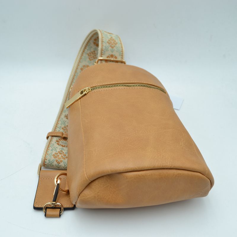 Floral Pattern Strap Sling Bag with Zipper Pockets - Black - Sling Bag