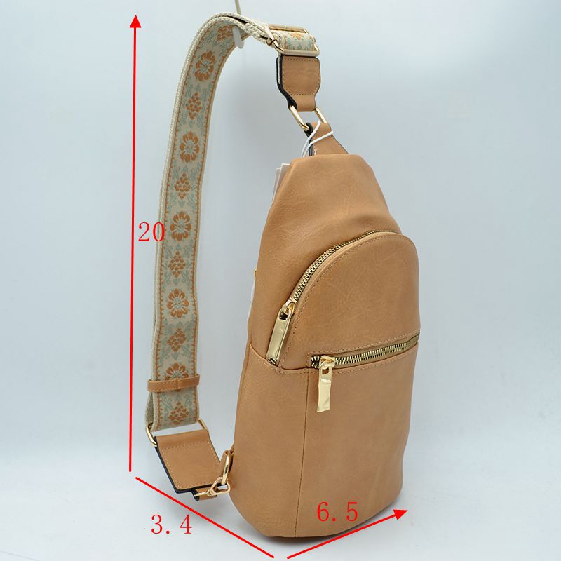 Floral Pattern Strap Sling Bag with Zipper Pockets - Black - Sling Bag