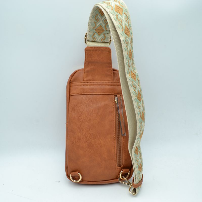 Patterned Strap Sling Bag with Zipper Pockets - Sling Bag