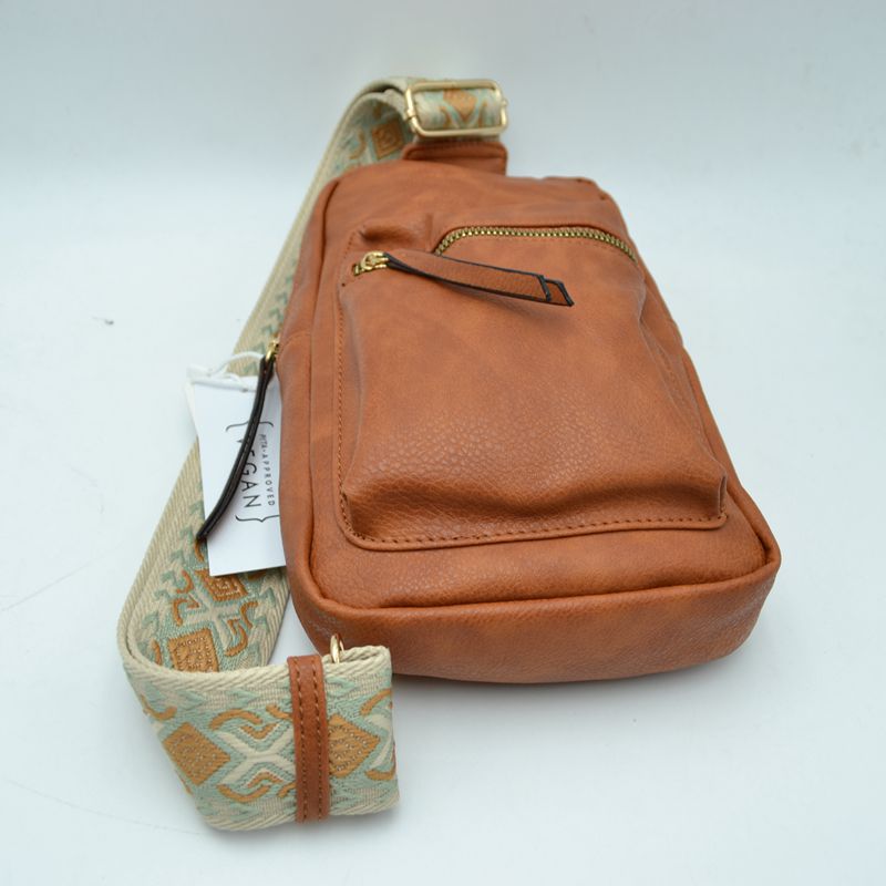 Patterned Strap Sling Bag with Zipper Pockets - Sling Bag