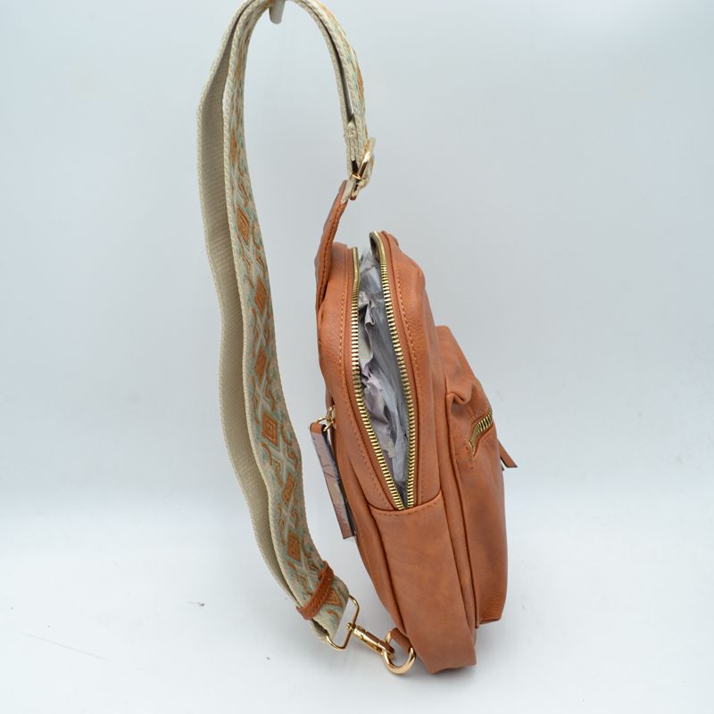 Patterned Strap Sling Bag with Zipper Pockets - Sling Bag