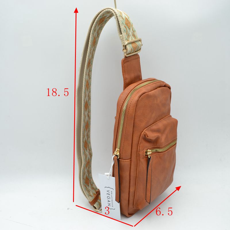 Patterned Strap Sling Bag with Zipper Pockets - Sling Bag