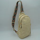 Multi-Zip Sling Backpack with Patterned Shoulder Strap - Cream - Backpacks