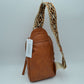 Multi-Zip Sling Backpack with Patterned Shoulder Strap - Backpacks