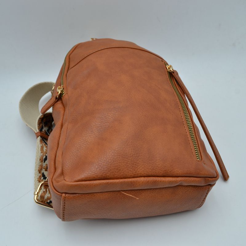 Multi-Zip Sling Backpack with Patterned Shoulder Strap - Backpacks