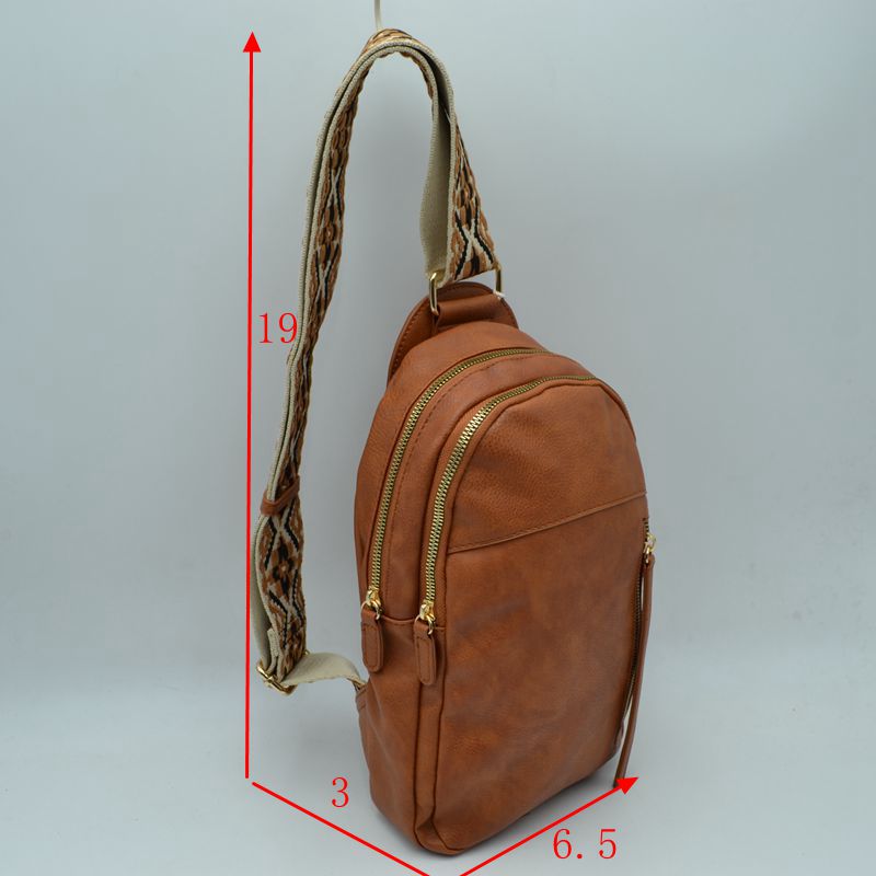 Multi-Zip Sling Backpack with Patterned Shoulder Strap - Backpacks