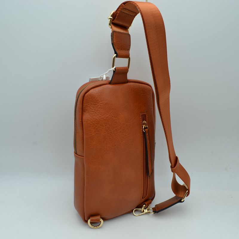 Grained Sling Bag with Metallic Zippers - Sling Bag