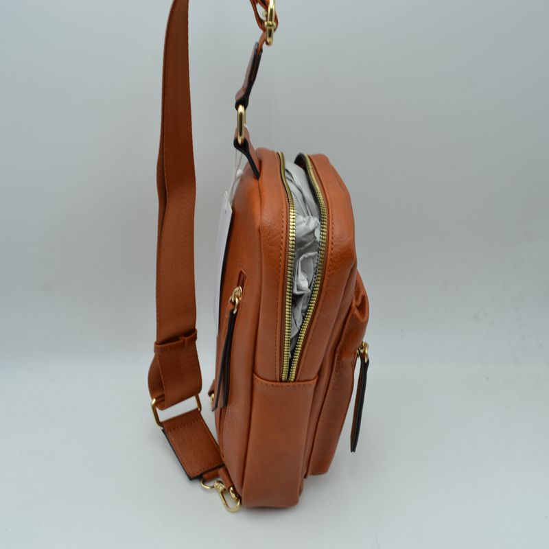 Grained Sling Bag with Metallic Zippers - Sling Bag