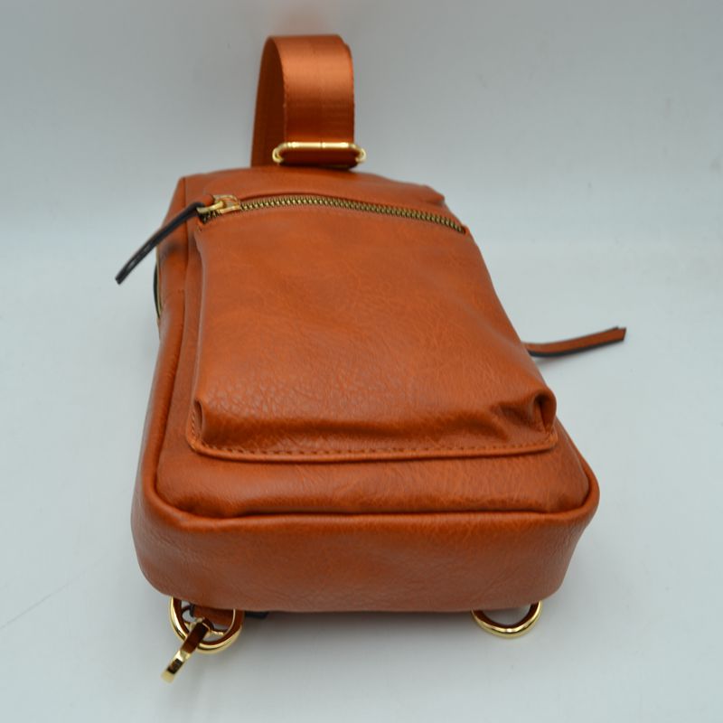 Grained Sling Bag with Metallic Zippers - Sling Bag
