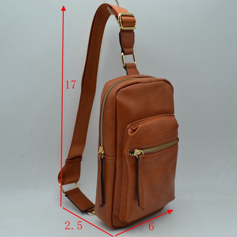 Grained Sling Bag with Metallic Zippers - Sling Bag