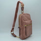 Grained Sling Bag with Metallic Zippers - Magenta - Sling Bag