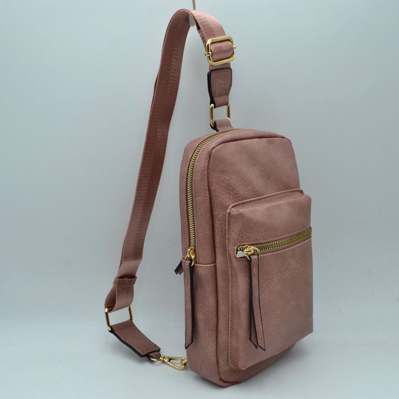 Grained Sling Bag with Metallic Zippers - Magenta - Sling Bag