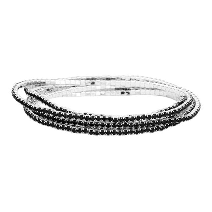 Jet Black 6PCS - Rhinestone Multi Layered Stretch Evening Bracelets, Perfect for a formal event or adding some glam to your everyday look. The sparkling rhinestones will catch the light and make you shine! Get ready to turn heads and feel confident with each wear. The ideal choice for making a lovely gift to your loved ones.