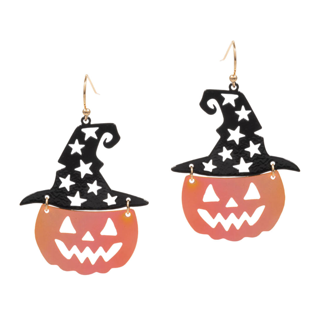 Jet Black Colored Metal Witch Hat Pumpkin Link Dangle Earrings, are fun handcrafted jewelry that fits your lifestyle, adding a pop of pretty color. This pretty & tiny earring will surely bring a smile to one's face as a gift. This is the perfect gift for Halloween, especially for your friends, family, and the people you love.