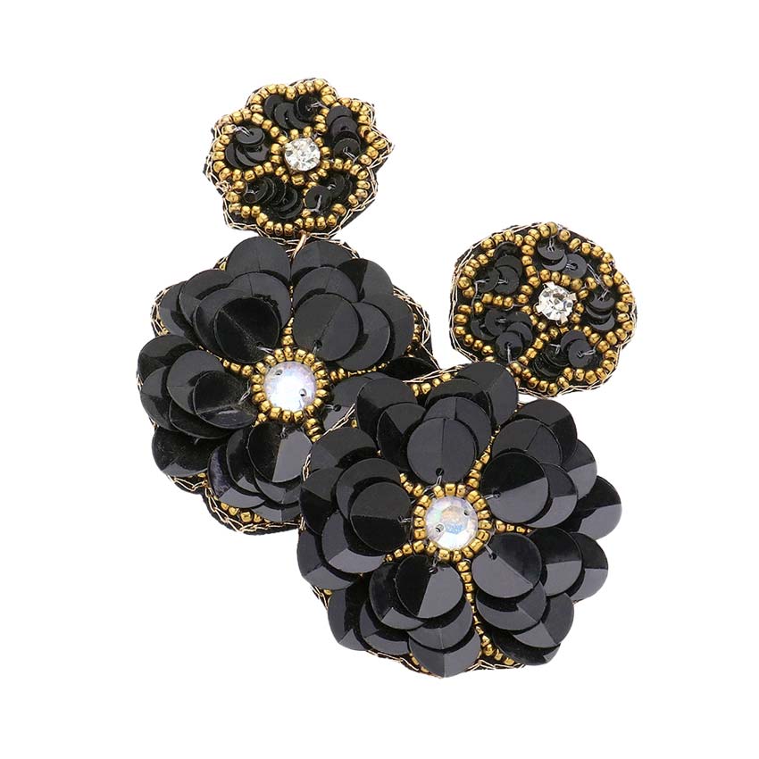 Jet Black Felt Back Double Flower Link Dangle Earrings, enhance your attire with these flower link dangle earrings to show off your fun trendsetting style. It is perfect for flower lovers. Get a pair as a gift to express your love for your mom, daughter, or girlfriend, or just for you on birthdays, Mother’s Day, parties, etc.
