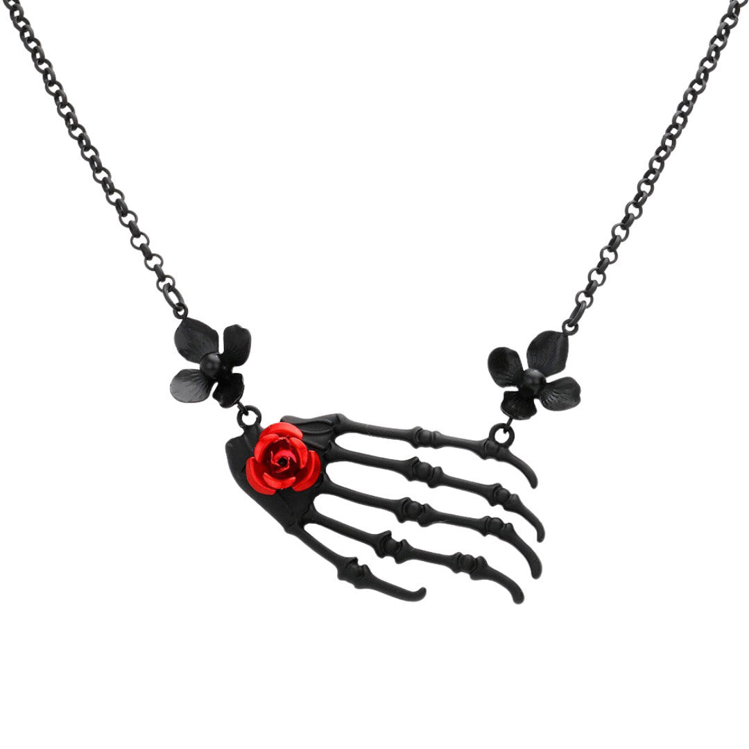 Jet Black Flower Skeleton Skull Hand Pendant Necklace. Beautifully crafted design adds a gorgeous glow to any outfit. Jewelry that fits your lifestyle! Perfect Birthday Gift, Anniversary Gift, Mother's Day Gift, Anniversary Gift, Graduation Gift, Prom Jewelry, Just Because Gift, Thank you Gift.