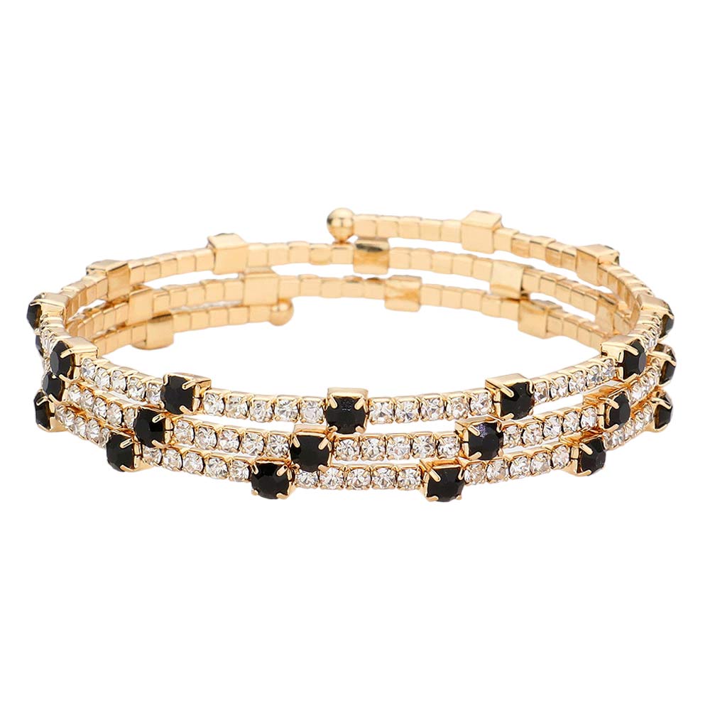 Jet Black Gold Rhinestone Coil Evening Bracelet, get ready with this rhinestone bracelet to receive the best compliments on any special occasion. This classy evening bracelet is perfect for parties, Weddings, and Evenings. Awesome gift for birthdays, anniversaries, Valentine’s Day, or any special occasion.