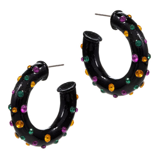 Jet Black Bold chunky hoop earrings featuring a sculpted silhouette accented with raised stud details for eye-catching dimension. Designed to make a statement while remaining comfortable to wear, these hoops elevate everyday outfits, party looks, and trend-forward styling for boutique jewelry collections.