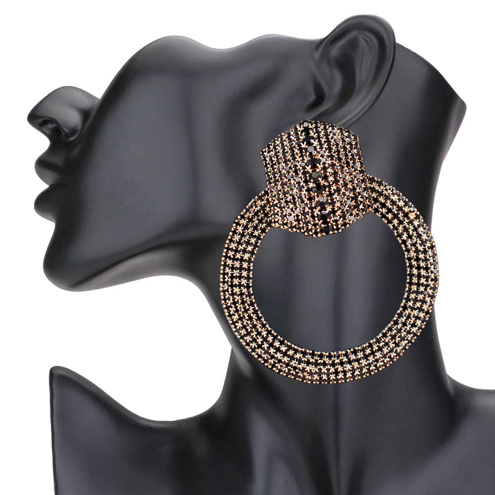 Jet Black Rhinestone Pave Hexagon Open Circle Evening Earrings, get ready with these evening earrings to receive the best compliments on any special occasion. These classy evening earrings are perfect for parties, Weddings, and Evenings. Awesome gift for birthdays, anniversaries, Valentine‚Äö√Ñ√¥s Day, or any special occasion.