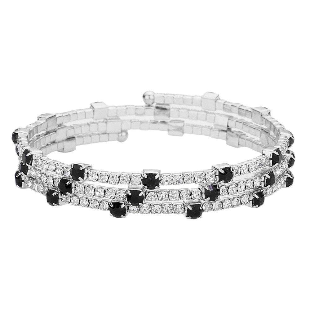 Jet Black Silver Rhinestone Coil Evening Bracelet, get ready with this rhinestone bracelet to receive the best compliments on any special occasion. This classy evening bracelet is perfect for parties, Weddings, and Evenings. Awesome gift for birthdays, anniversaries, Valentine’s Day, or any special occasion.