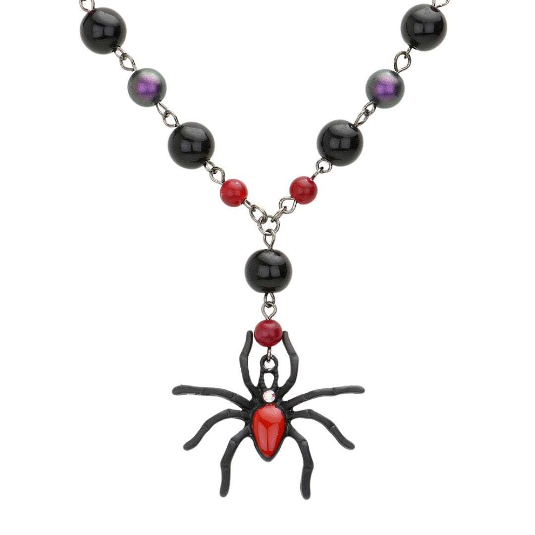 Jet Black Spider Pendant Beaded Necklace. Beautifully crafted design adds a gorgeous glow to any outfit. Jewelry that fits your lifestyle! Perfect Birthday Gift, Anniversary Gift, Mother's Day Gift, Anniversary Gift, Graduation Gift, Prom Jewelry, Just Because Gift, Thank you Gift. 