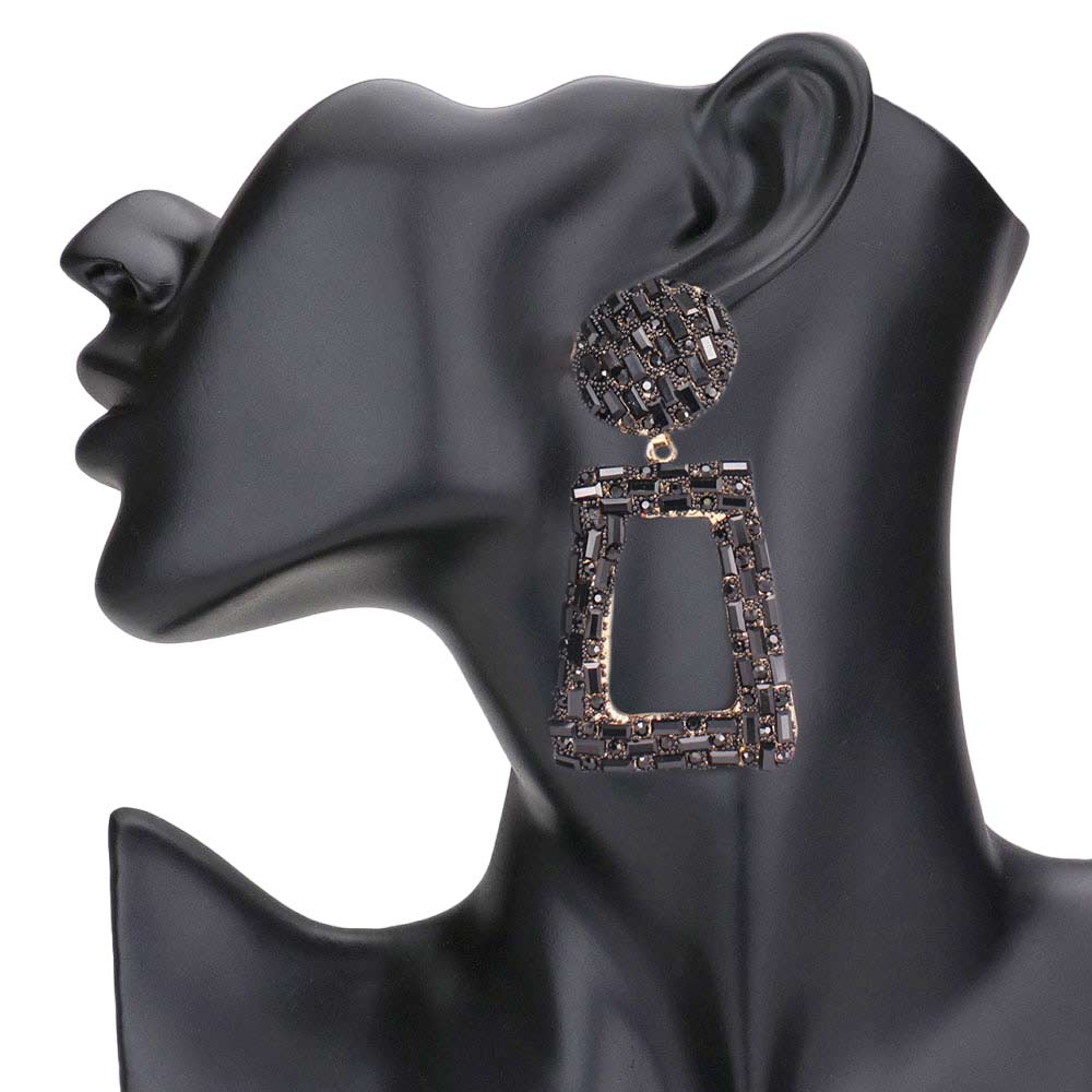 Jet Black Stone Embellished Chunky Open Rectangle Evening Earrings, get ready with these evening earrings to receive the best compliments on any special occasion. These classy evening earrings are perfect for parties, Weddings, and Evenings. Awesome gift for birthdays, anniversaries, Valentine’s Day, or any special occasion.