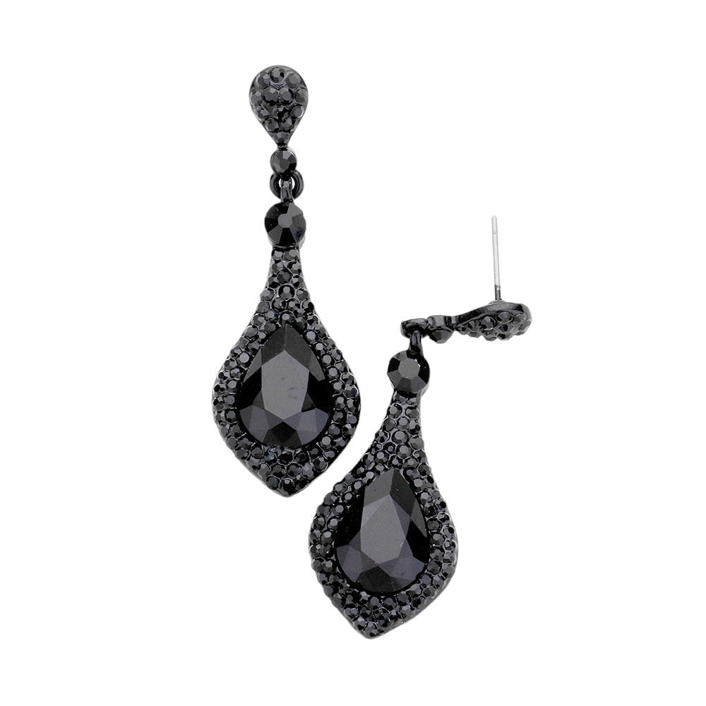 Jet Black Teardrop Crystal Rhinestone Pave Evening Earrings, will give you a classic, elegant look. They feature a teardrop-shaped design and are adorned with crystal rhinestones for an eye-catching touch. Perfect for any special occasion, night out party, Mother's Day, Graduation, Prom Jewelry, Just Because, etc. Stay elegant.