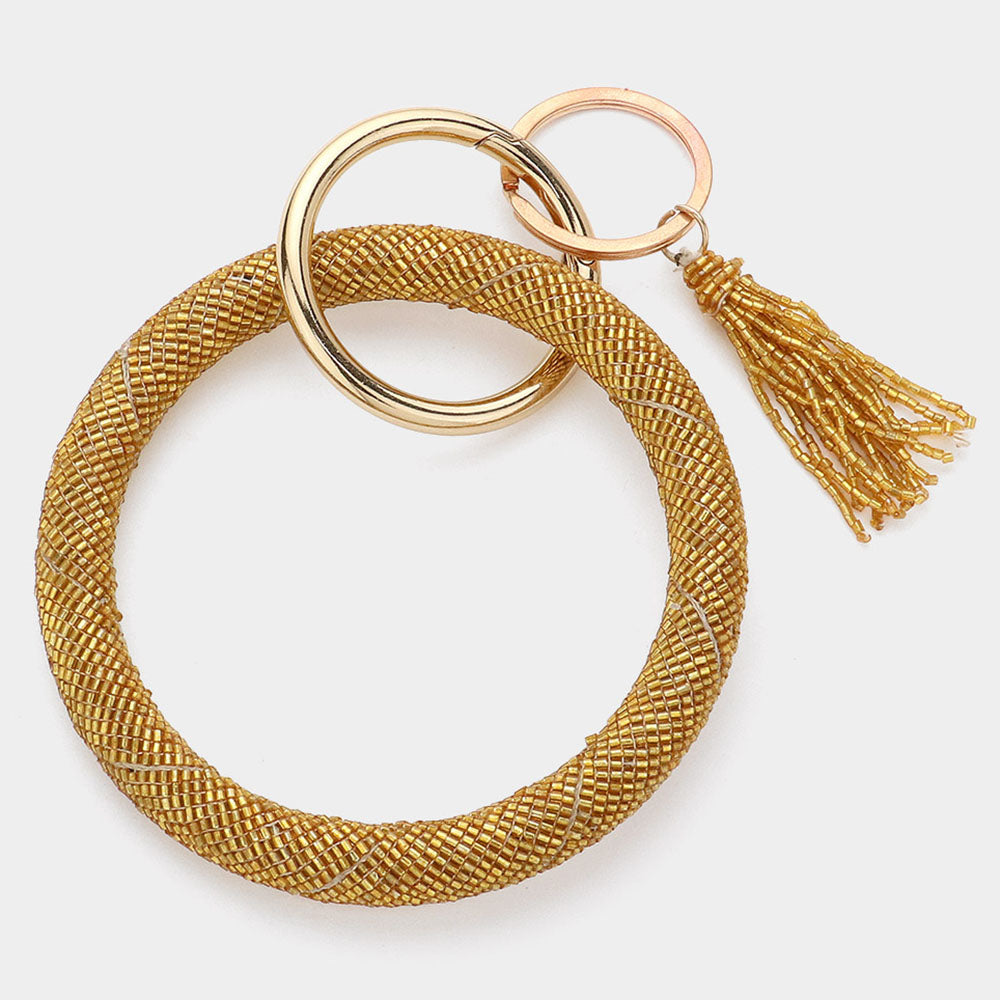 Madeline Love Gold Multi Bead Statement Tassel Key Ring /Bracelet - Bracelets