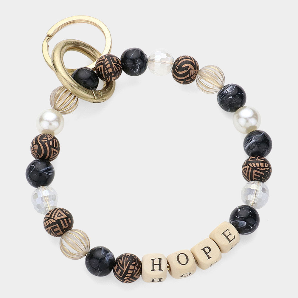 Madeline Love Black HOPE Message Accented Pearl Beaded Keychain / Bracelet - Bracelets