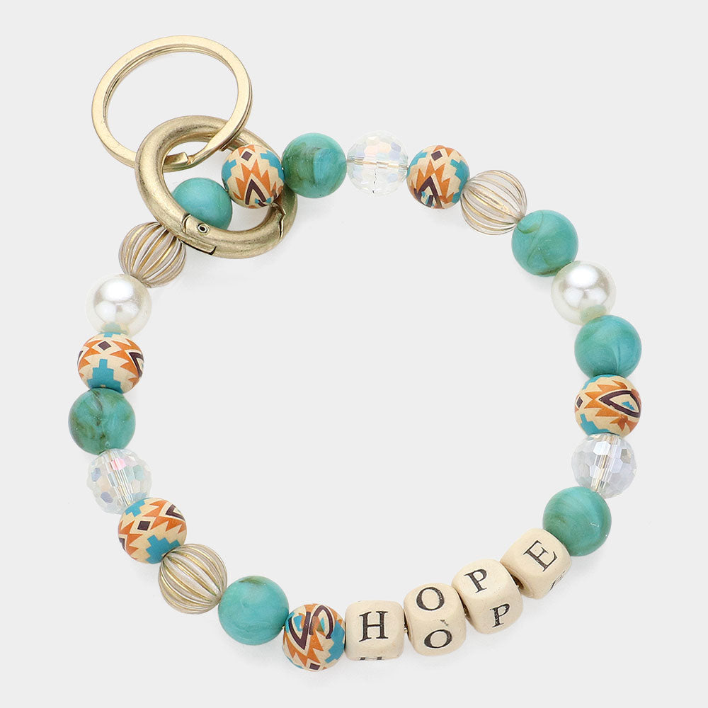 Madeline Love Brown, Turquoise HOPE Message Accented Pearl Beaded Keychain / Bracelet - Bracelets